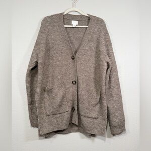 H&M Cardigan Oversized Button Down Knit Warm Sweater Brown Tan Pocket Women S